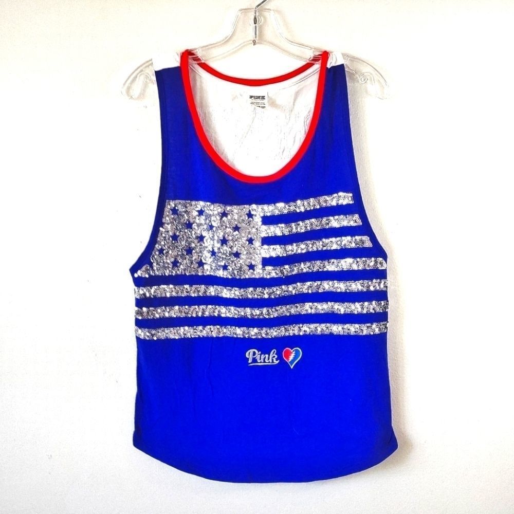 PINK Victoria's Secret M (more like a Large) Silver Sequin Flag Tank
